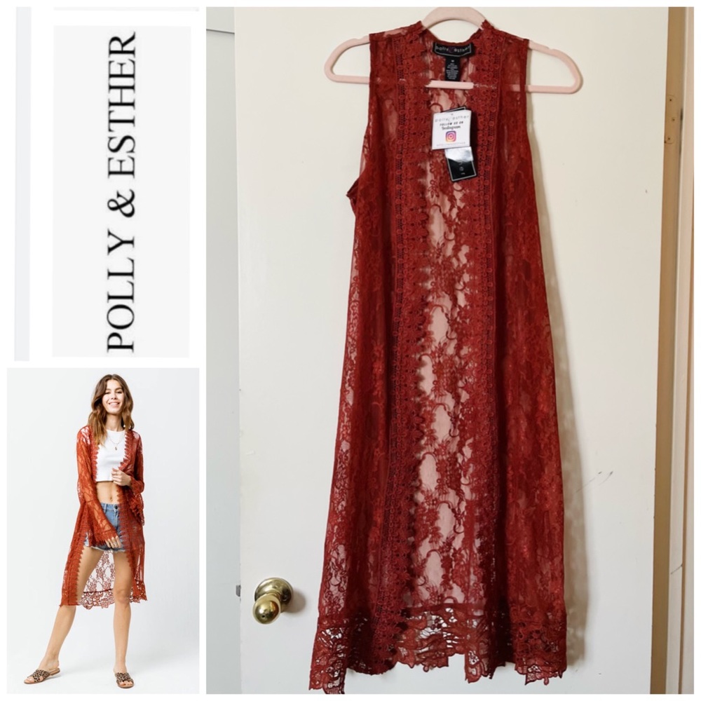 🔥POLLY & ESTHER Lace Rust Kimono✨